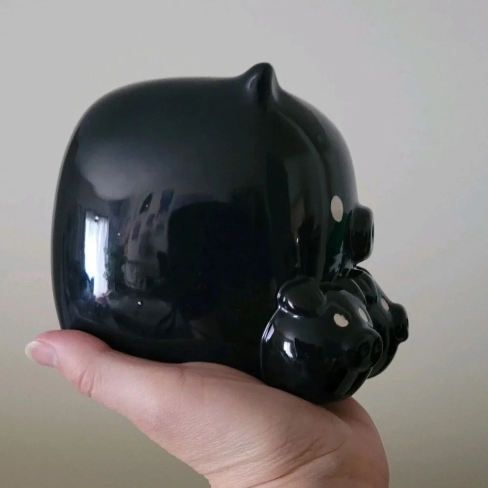 Y2K Piggy Coin Bank Black Pig Mom 3 Baby Pigs Square Whimsical Farmhouse pop art